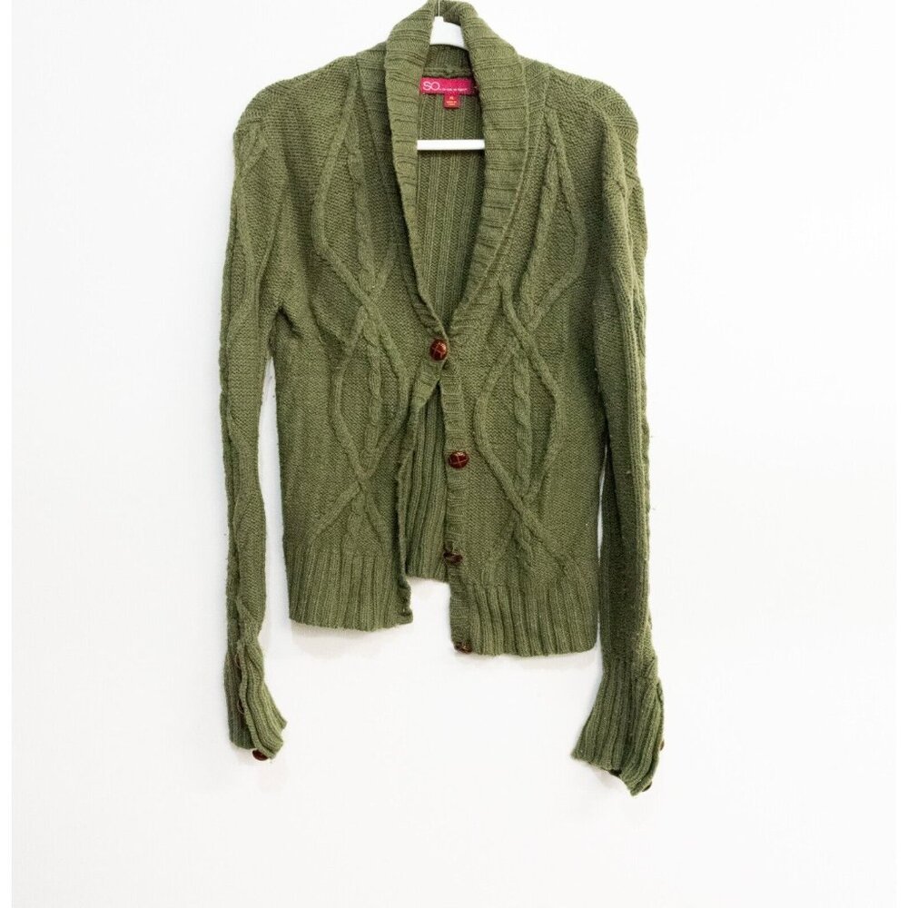 So Real So Right Womens Olive Green Sweater Knit Full Button Long Sleeve Size XL